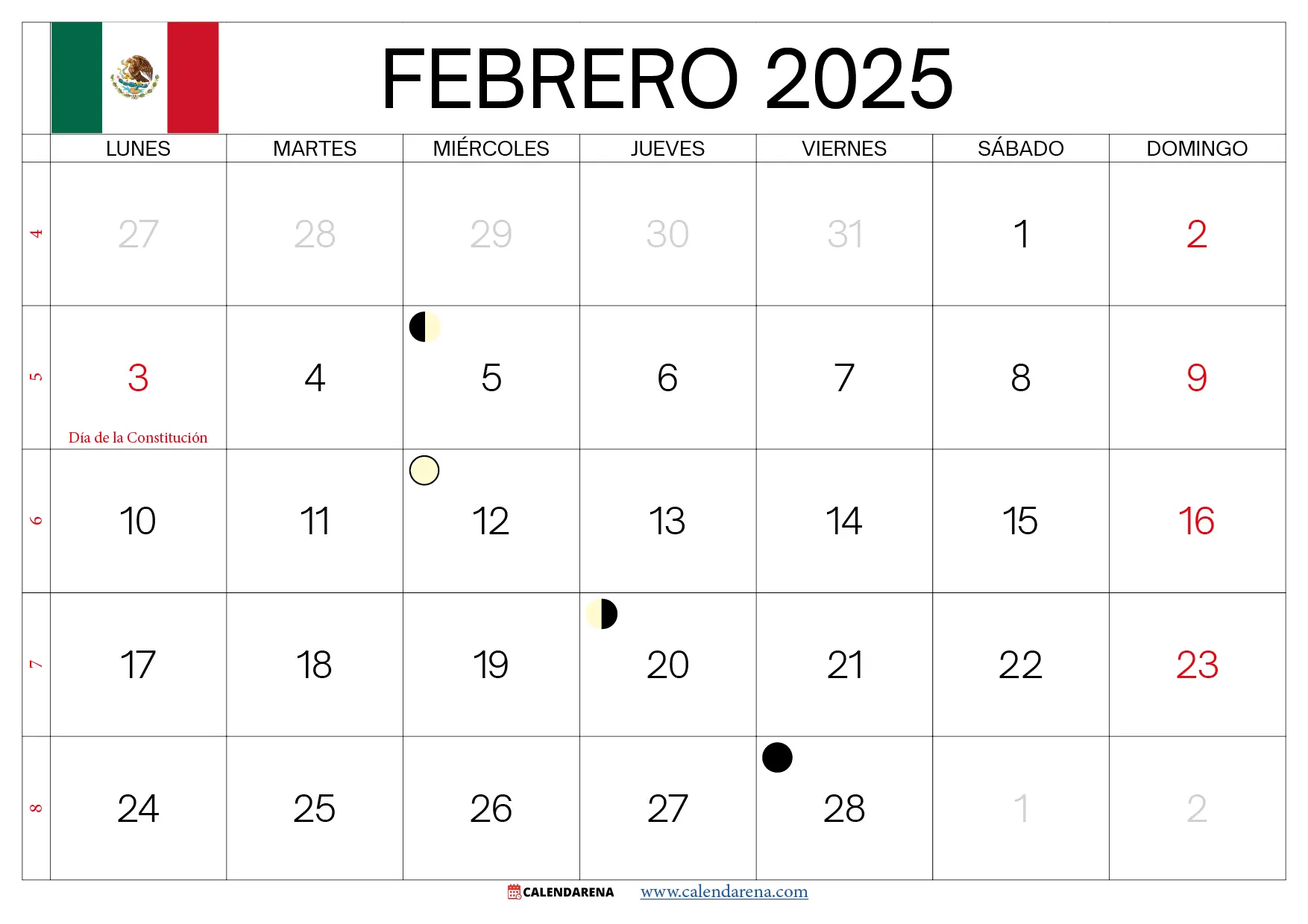 Calendario De Febrero 2025 Mexico