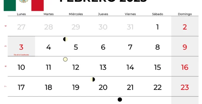 Calendario Febrero 2025 Mexico