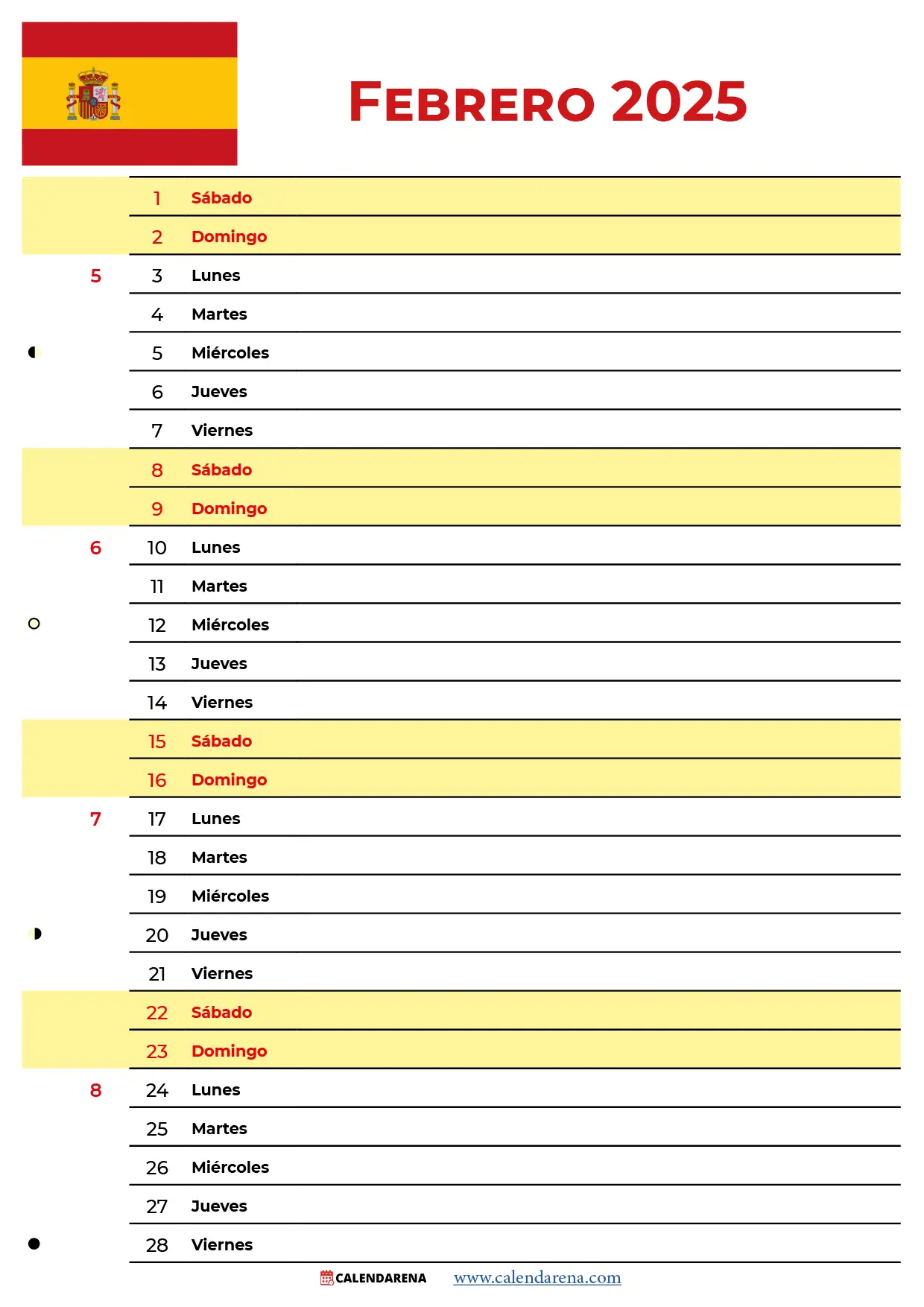 Calendario Febrero 2025 Para Imprimir España