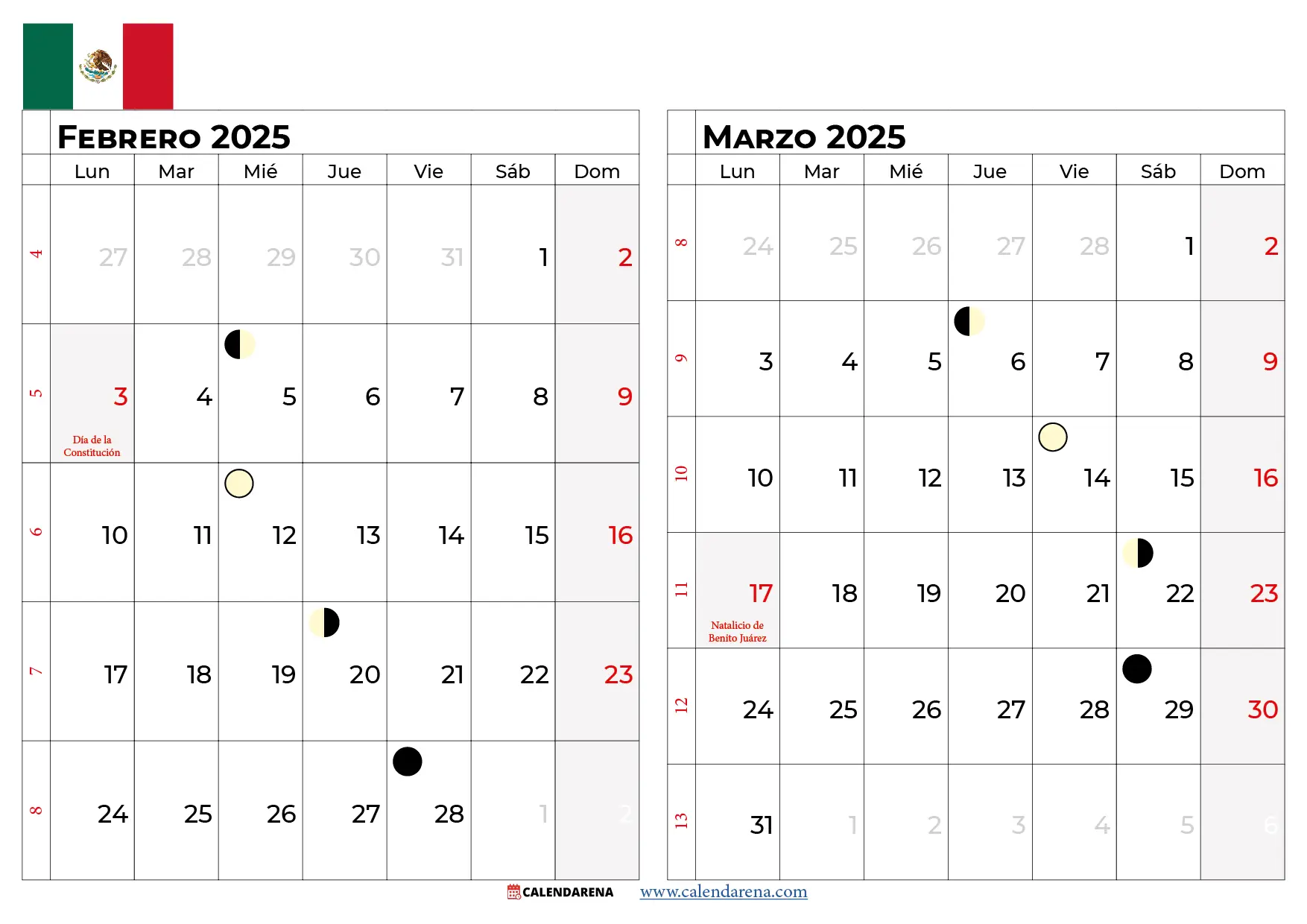 Calendario Febrero 2025 México Para Imprimir