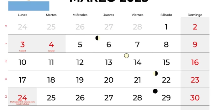 Calendario Marzo 2025 Argentina