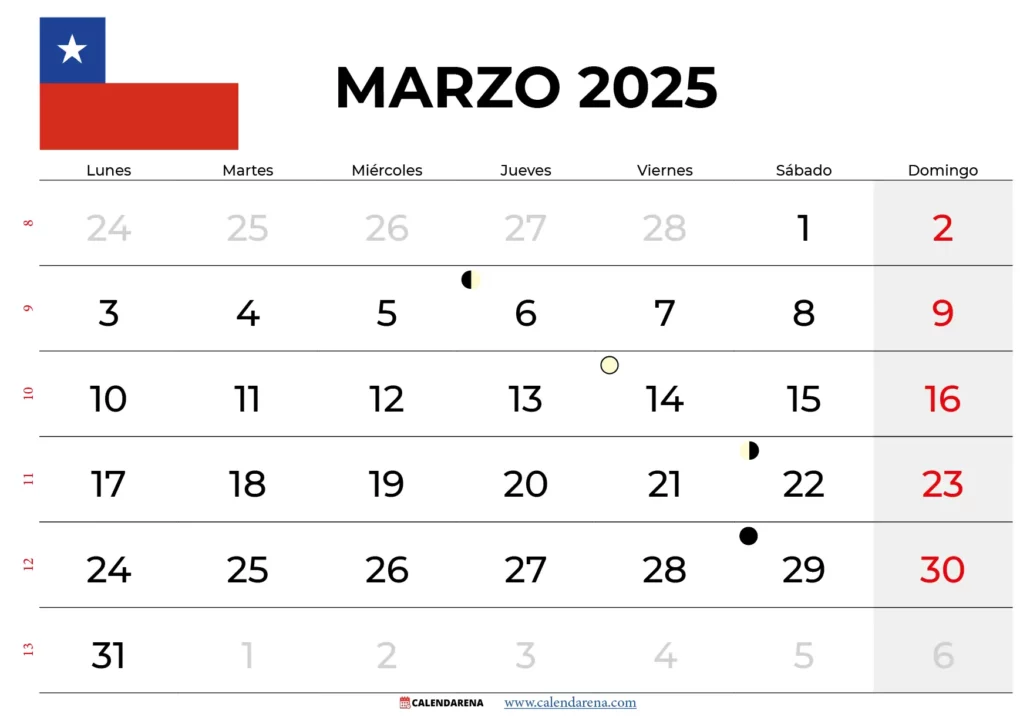 Calendario Marzo 2025 Chile