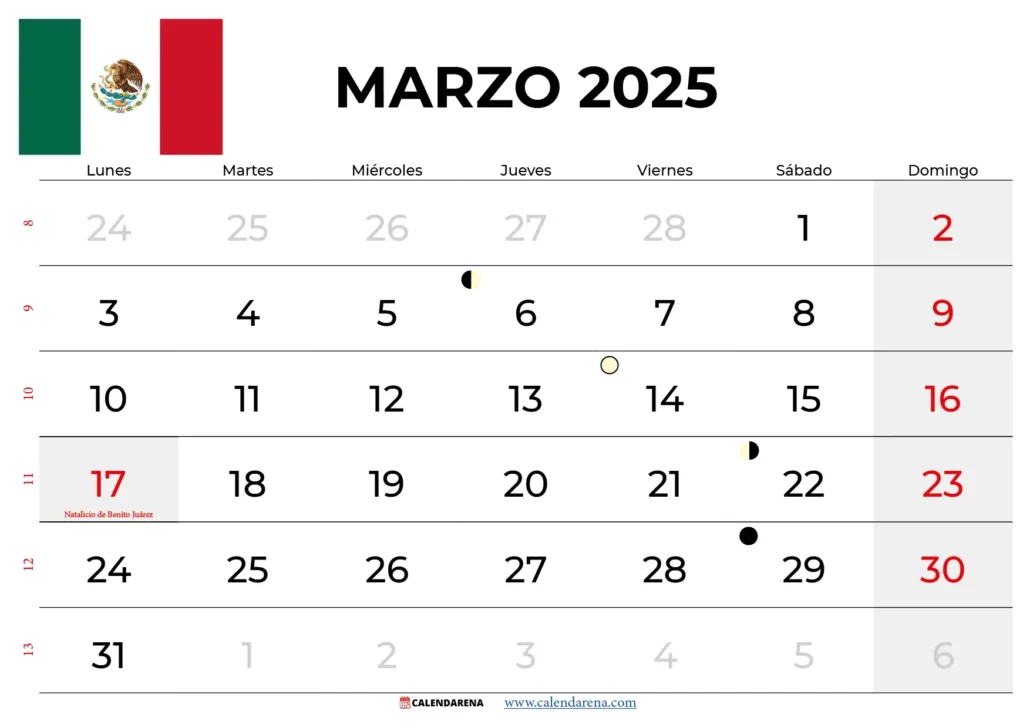 Calendario Marzo 2025 México