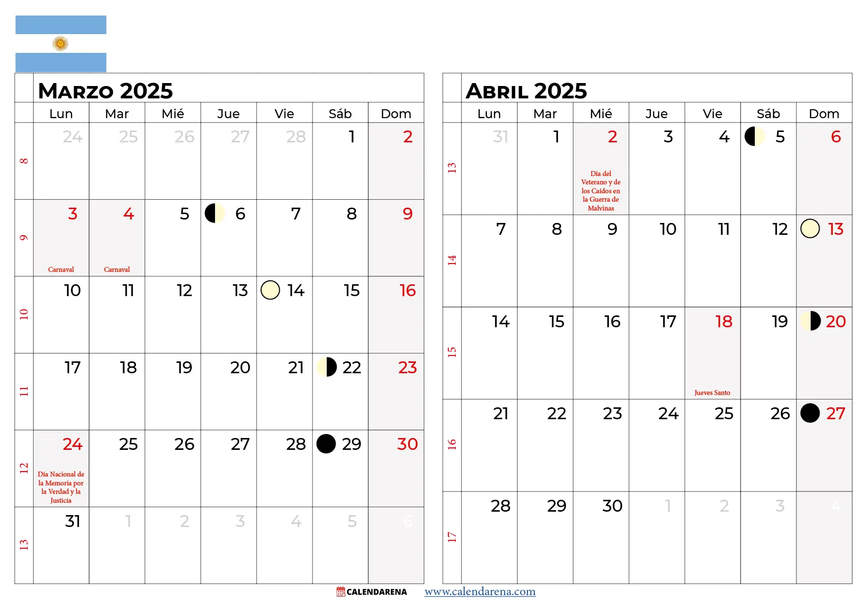 Calendario Marzo Abril 2025 Argentina