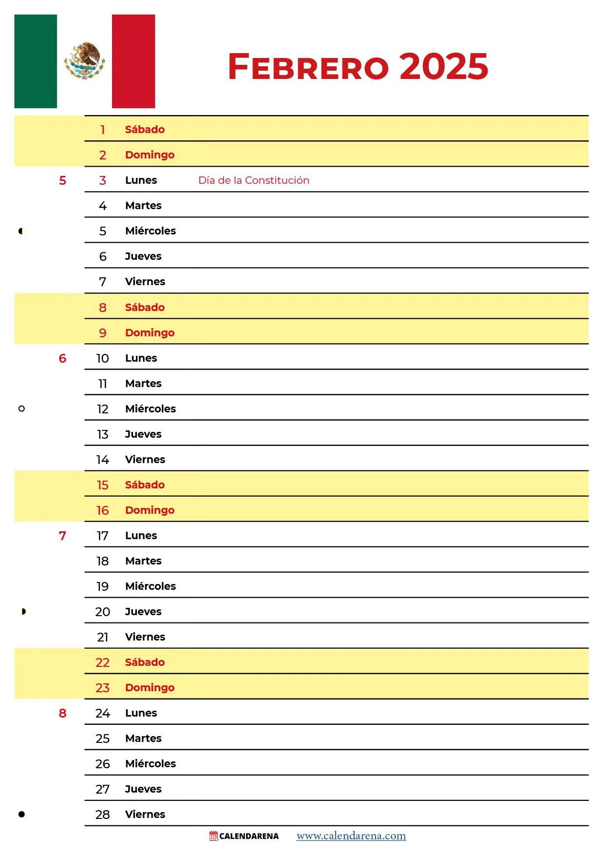 Calendario Mes De Febrero 2025 Mexico