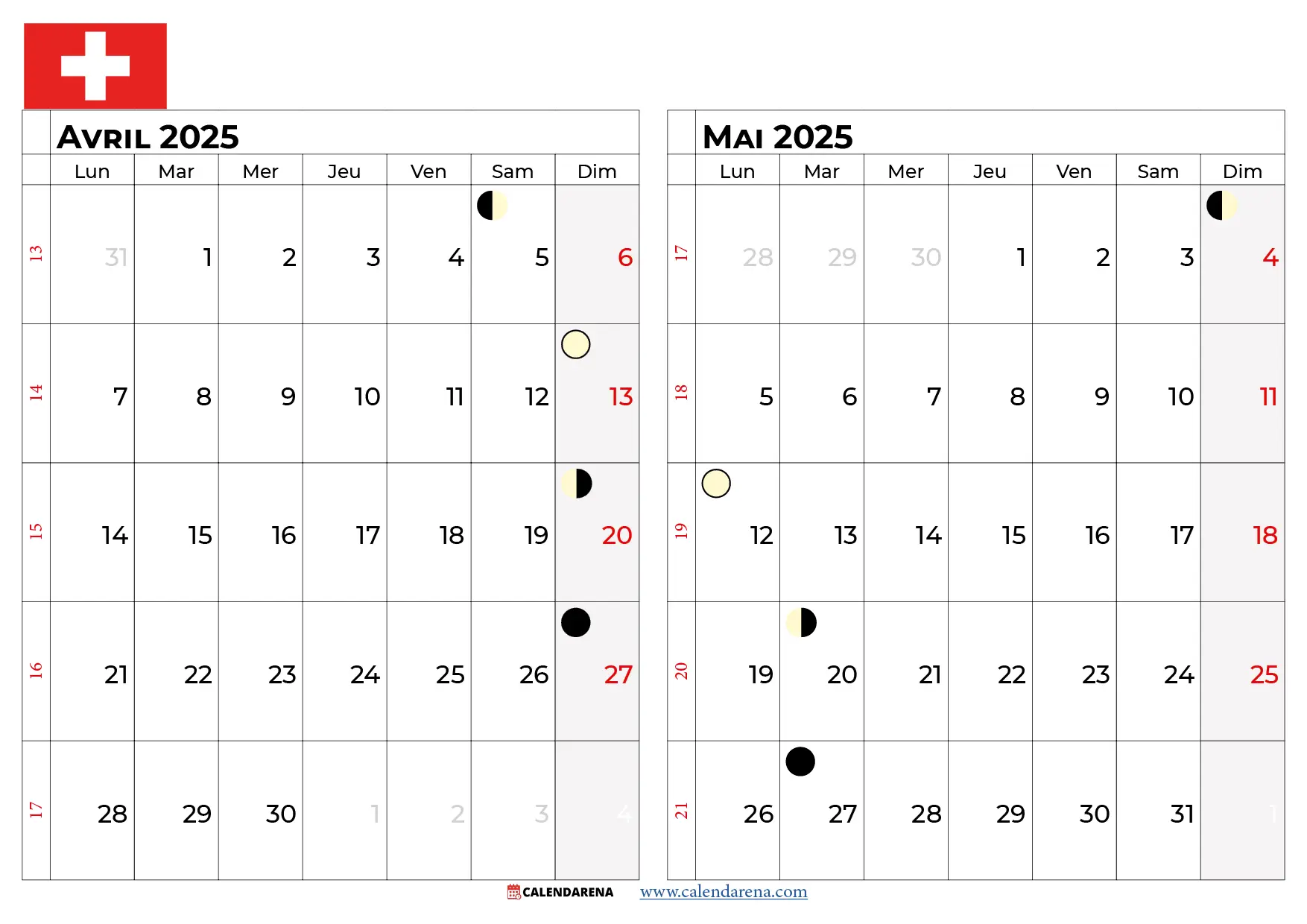 Calendrier Avril Mai 2025 Suisse