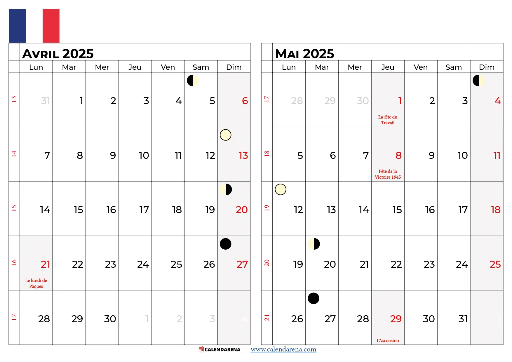 Calendrier Avril Mai 2025