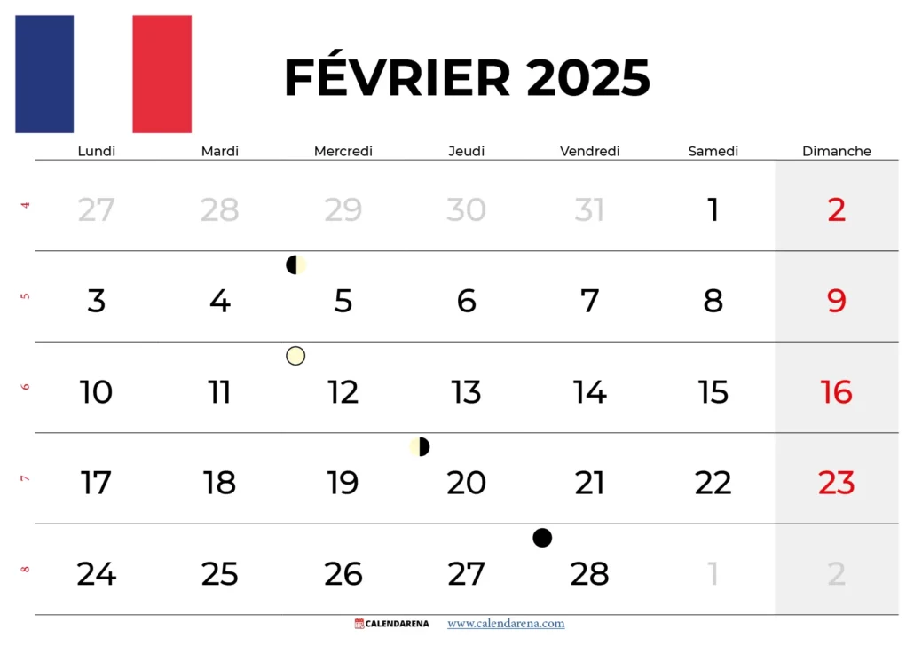 Calendrier Février 2025 À Imprimer