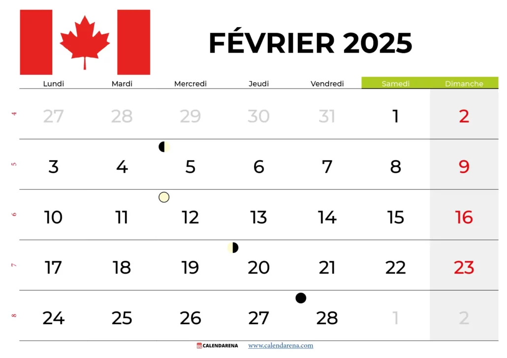 Calendrier Février 2025 Québec