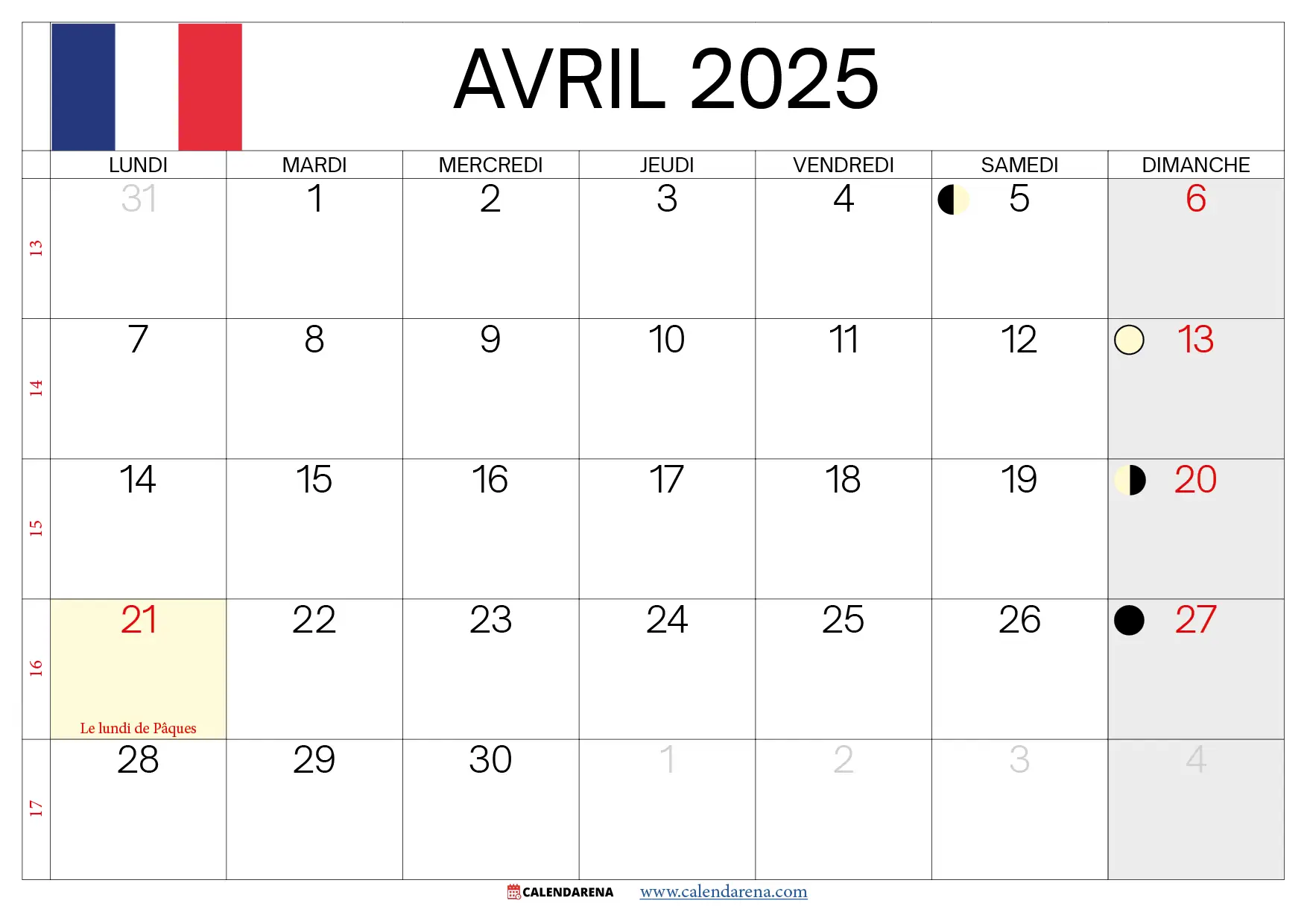 Calendrier Lunaire Avril 2025