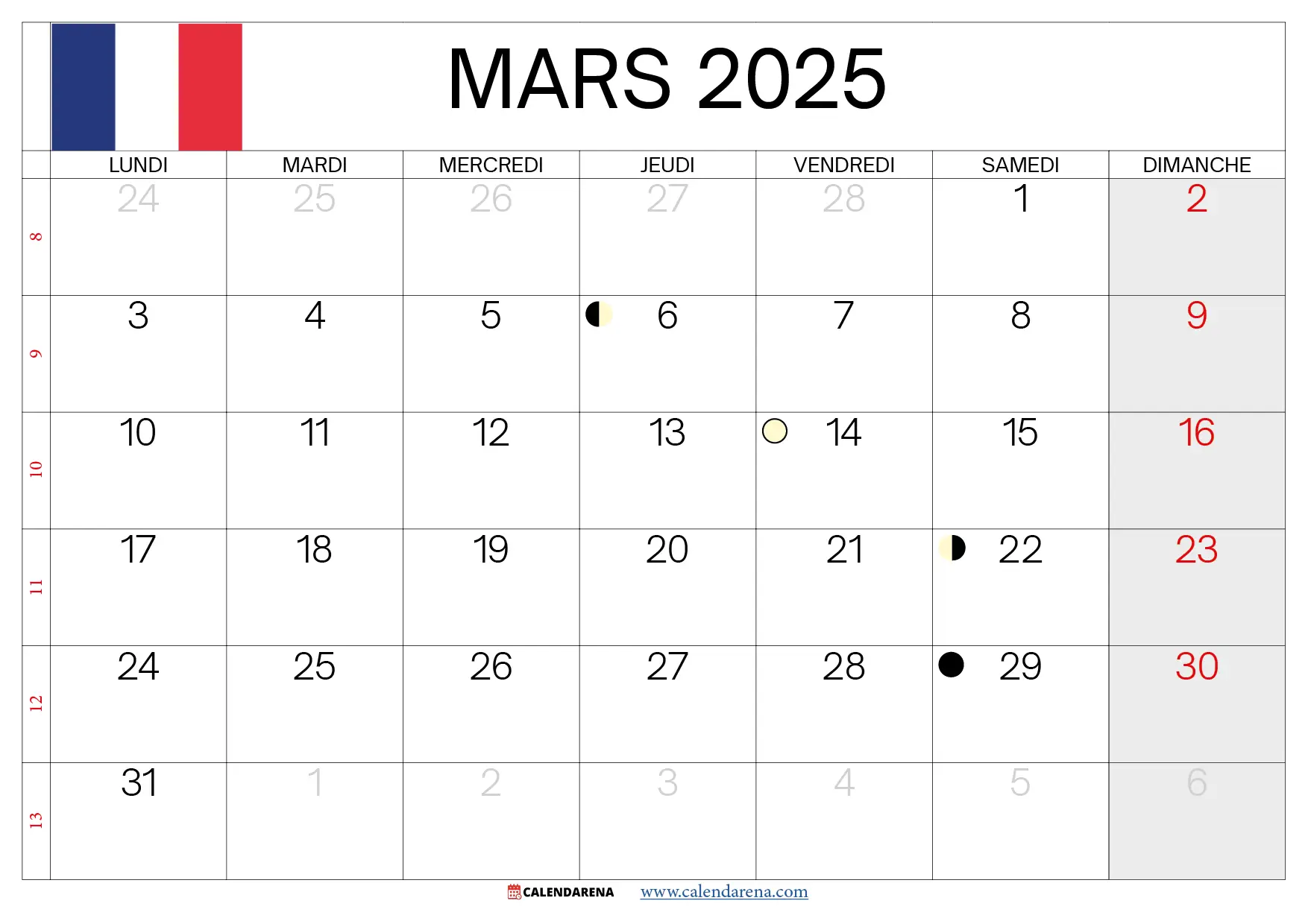 Calendrier Lunaire Mars 2025