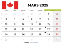 Calendrier Mars 2025 Québec