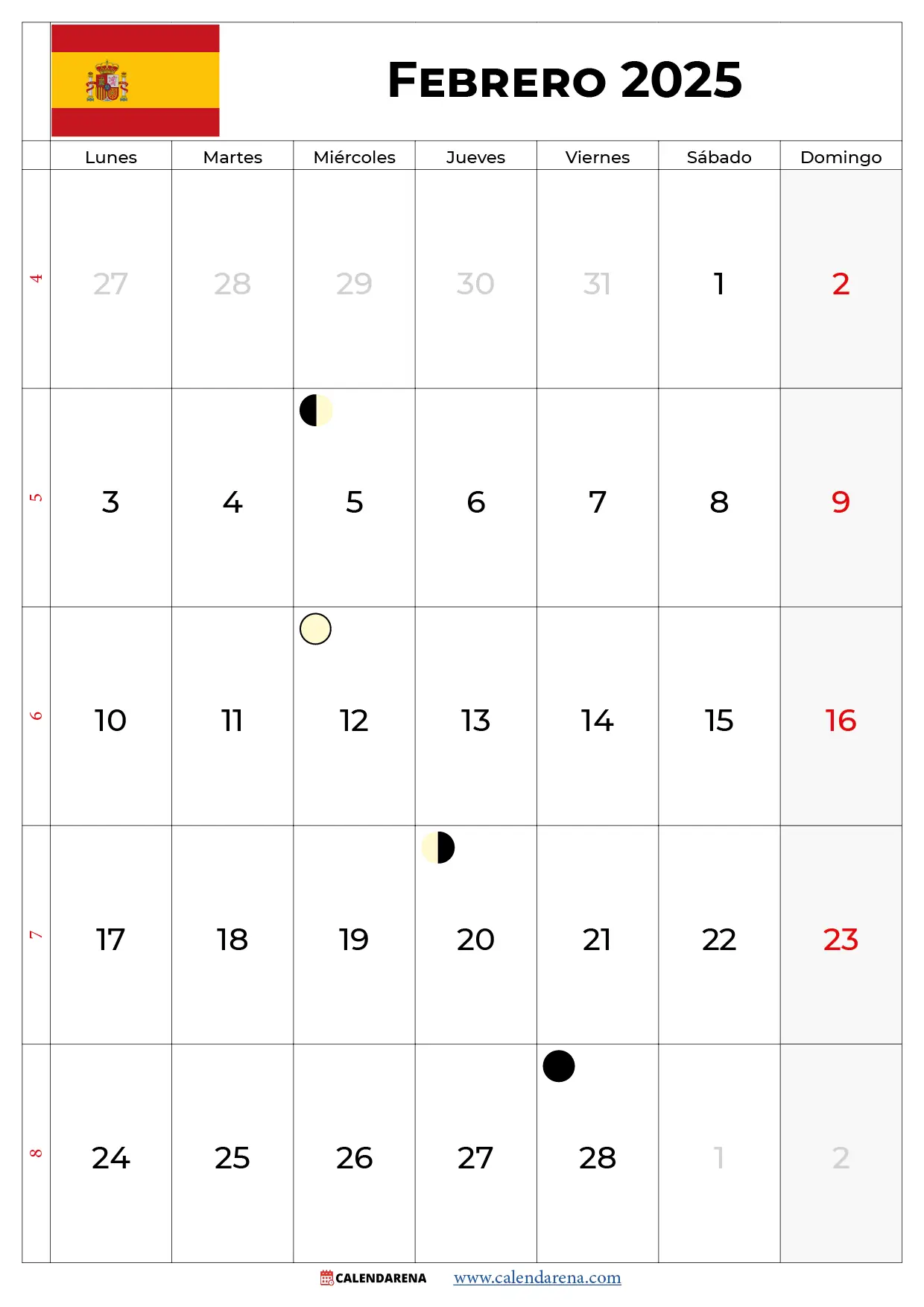 Febrero 2025 Calendario España