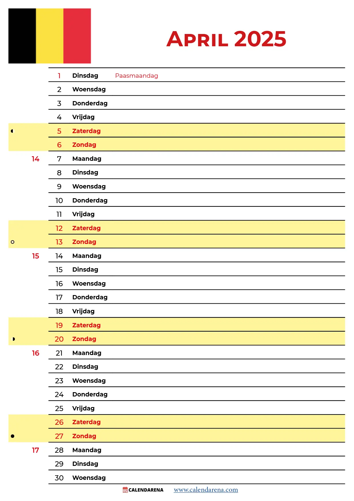 Kalender 2025 April België