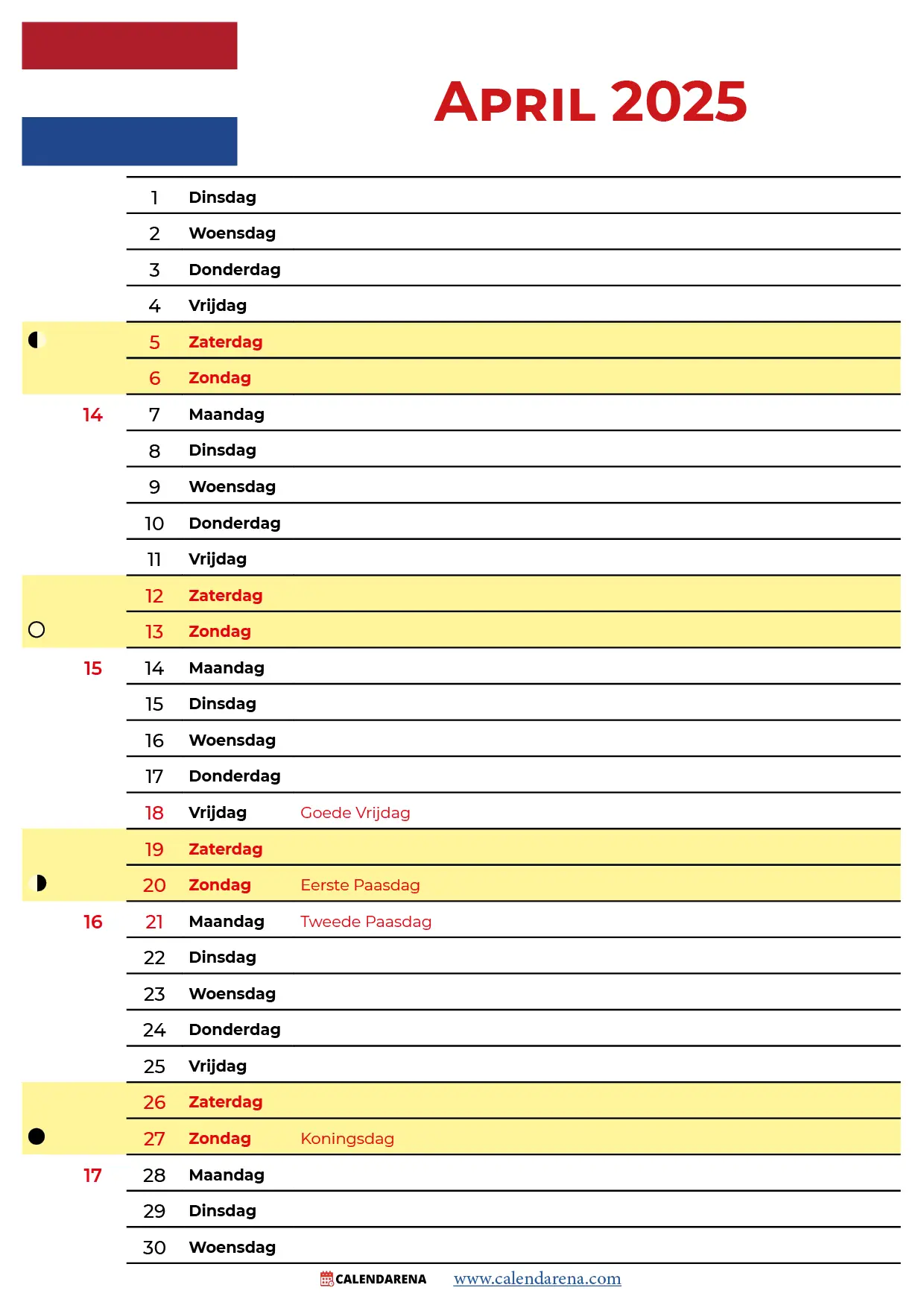 Kalender 2025 April