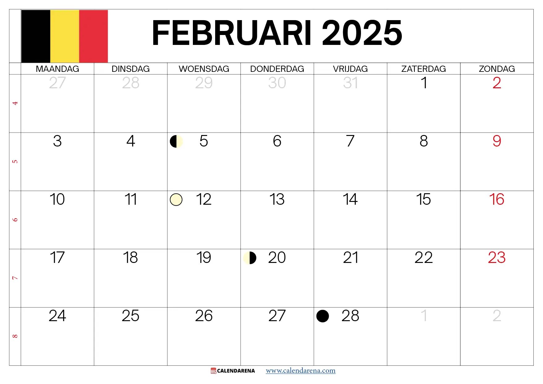 Kalender 2025 Februari België