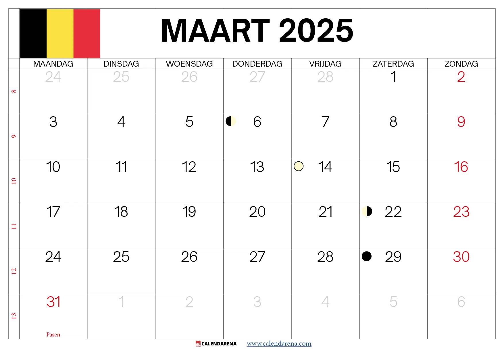 Kalender 2025 Maart België