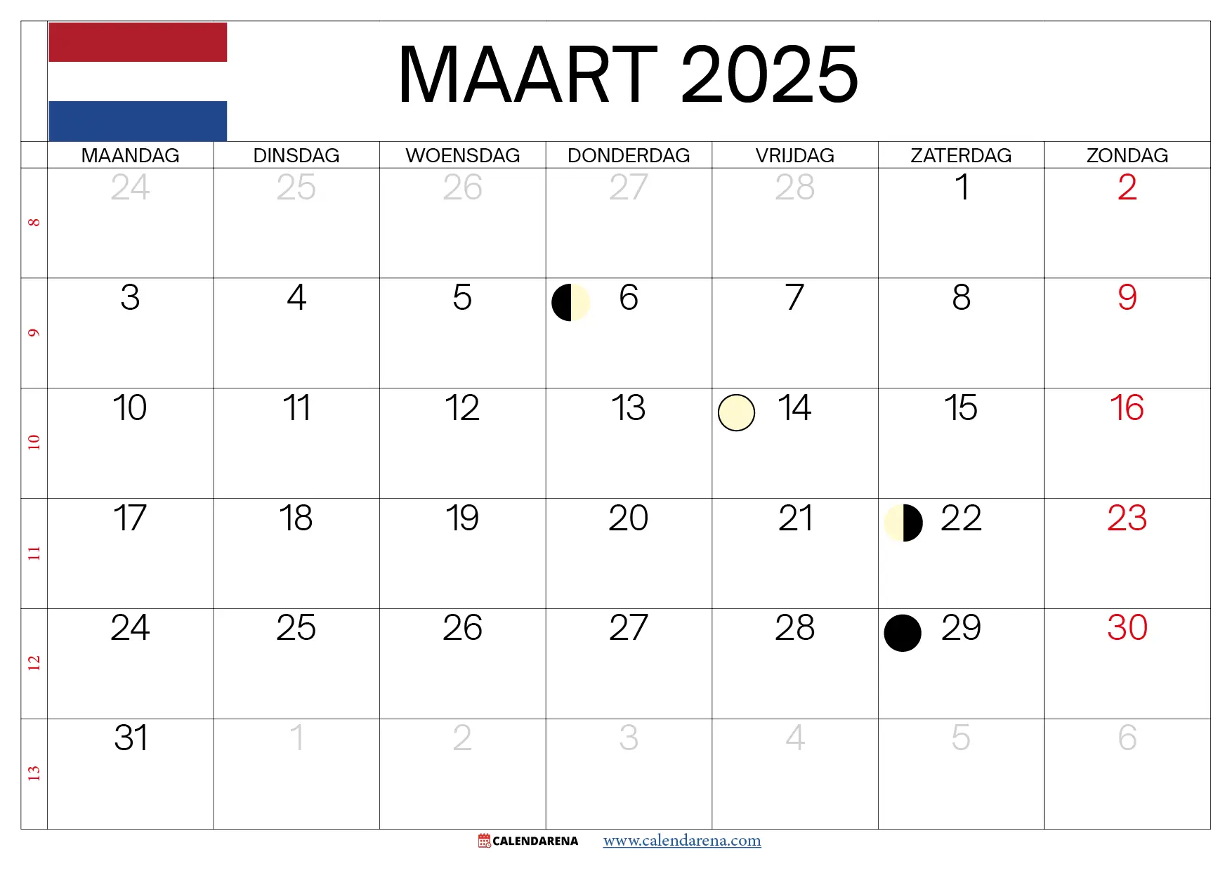 Kalender Maart 2025 Nederland Met Weeknummers