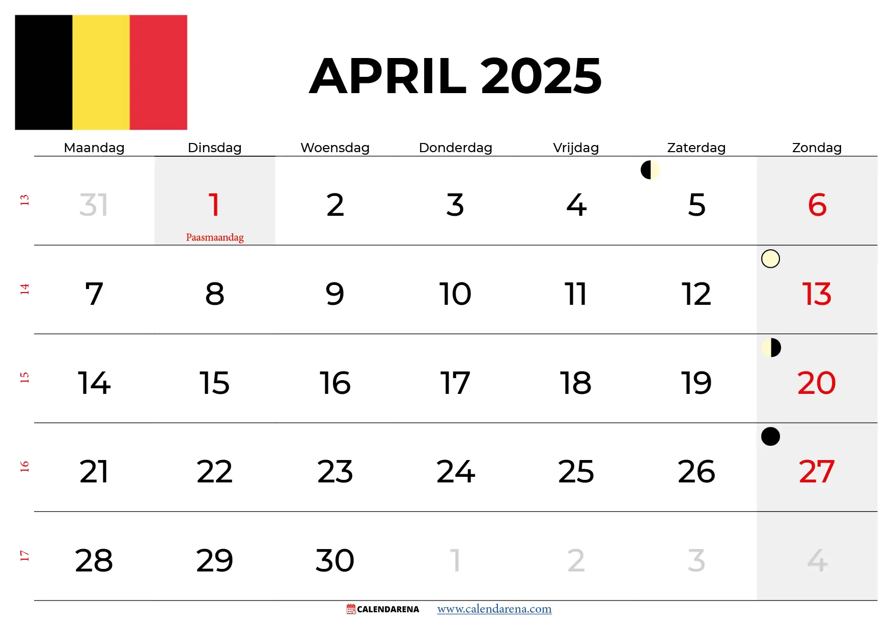 Kalender April 2025 België