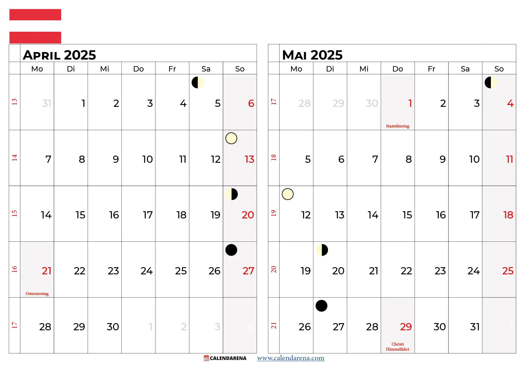 Kalender April Mai 2025 österreich