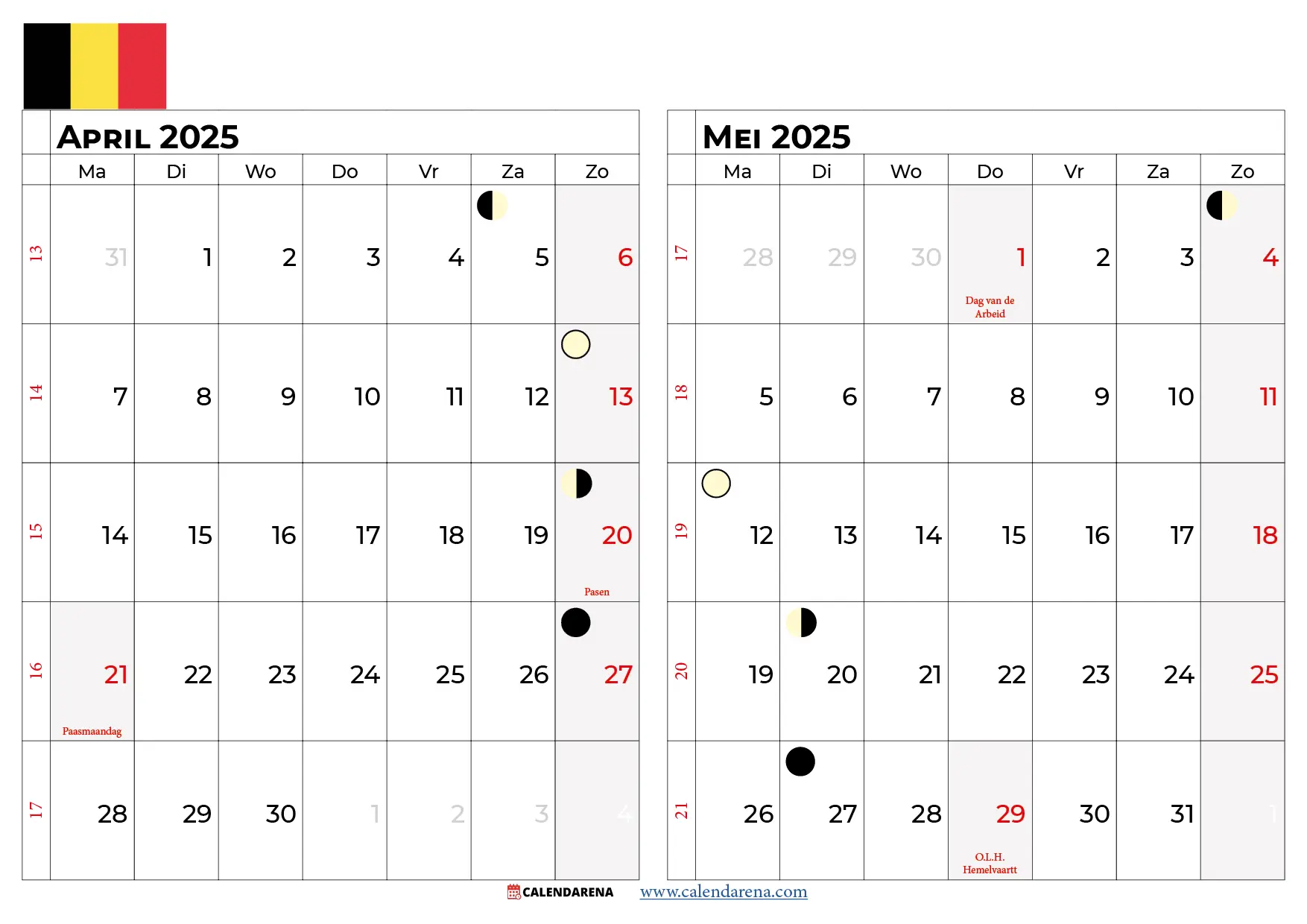 Kalender April Mei 2025 België