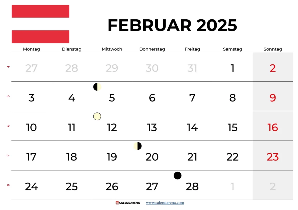 Kalender Februar 2025 Österreich