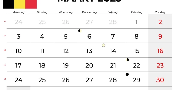 Kalender Maart 2025 België