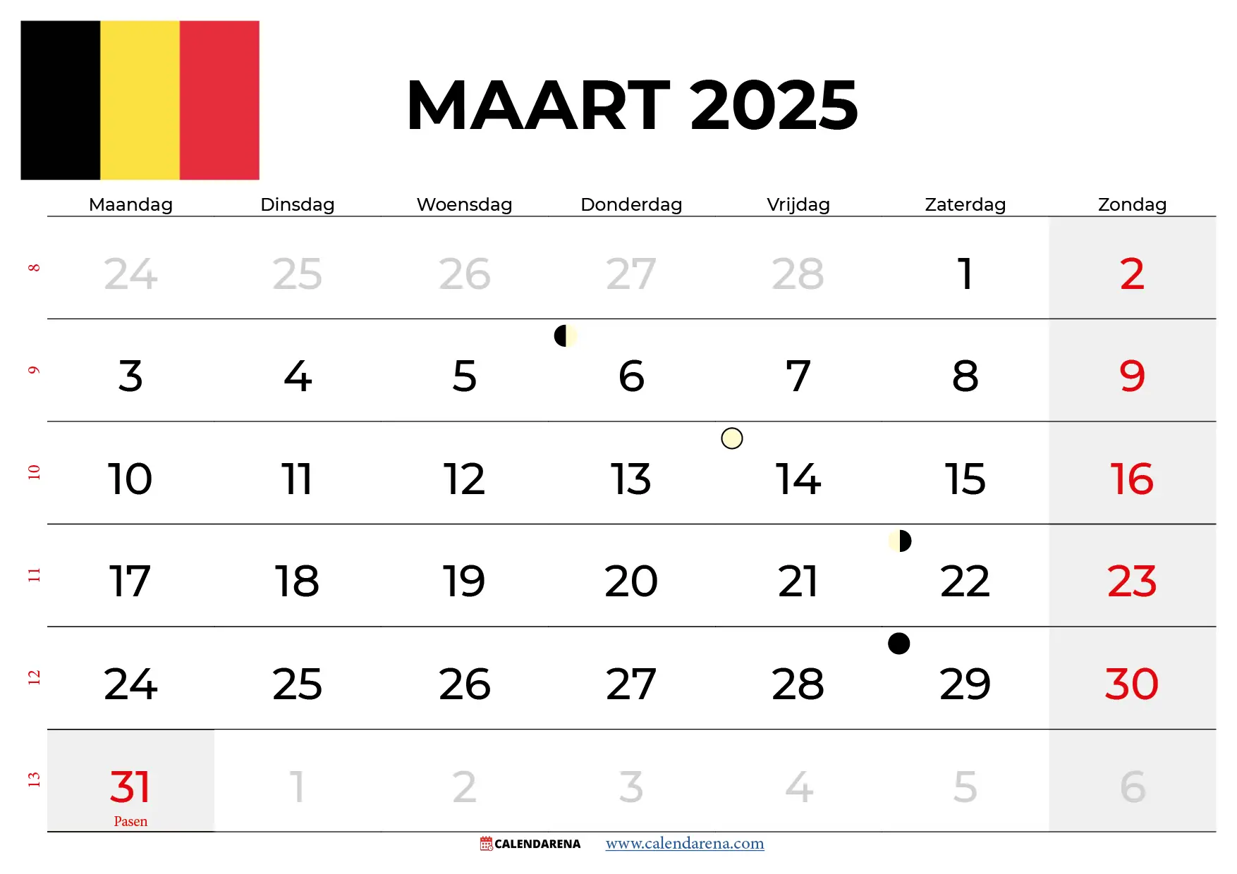 Kalender Maart 2025 België