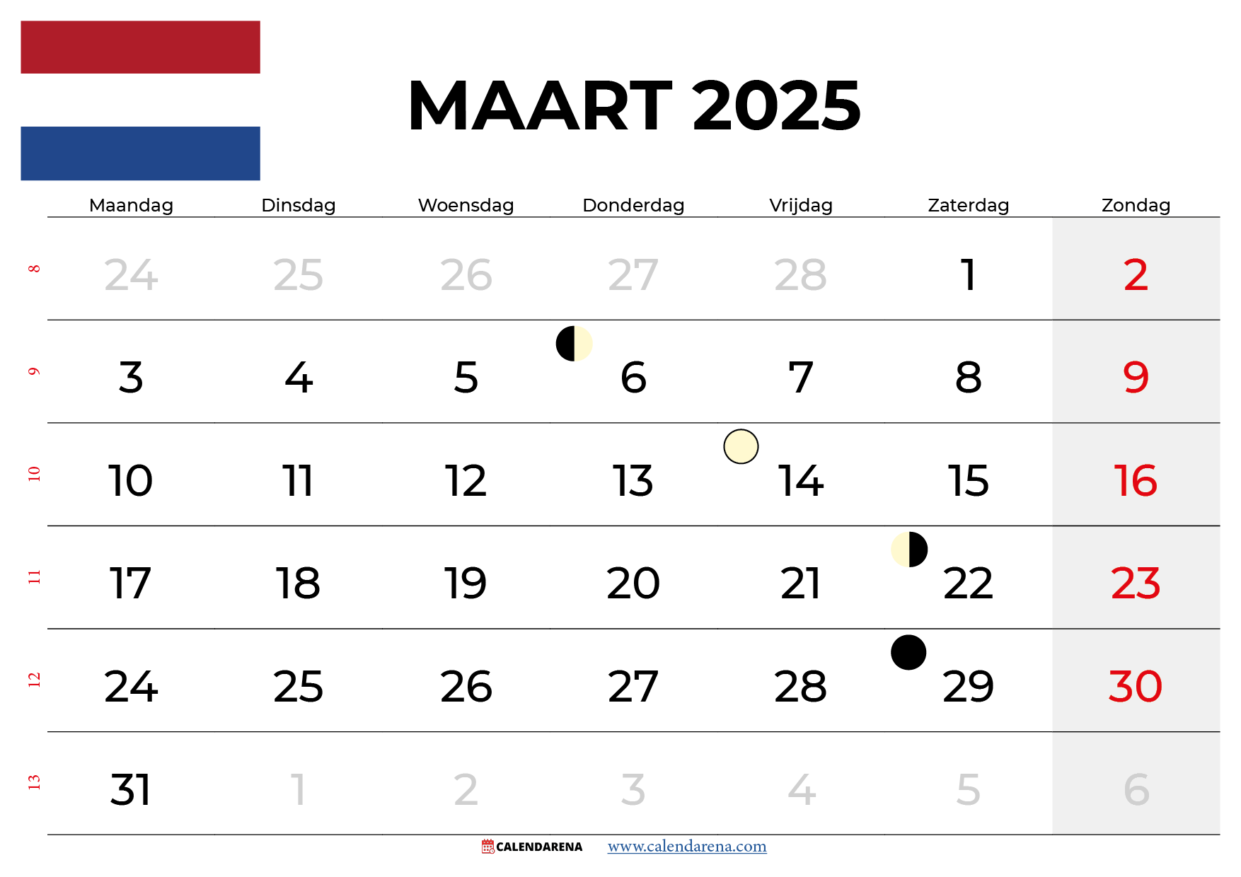 Kalender Maart 2025 Nederland Met Weeknummers