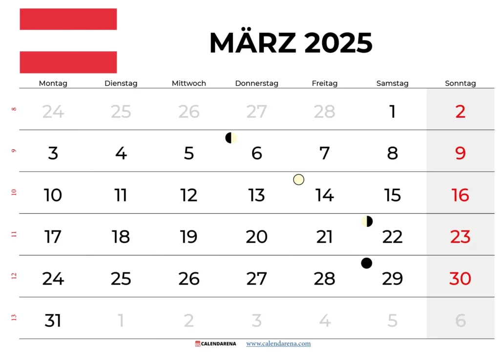 Kalender März 2025 Österreich