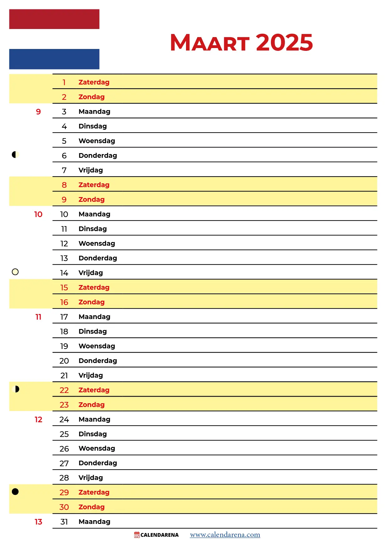 Kalender Maart 2025 Nederland Met Weeknummers