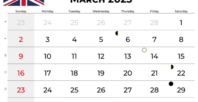 March Calendar 2025 With Holidays UK