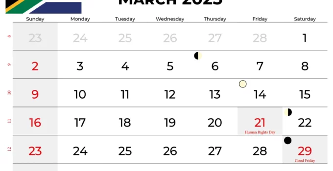 March Calendar 2025 With Holidays south africa