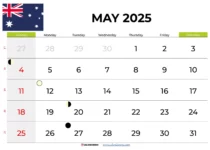 May Calendar 2025 Australia