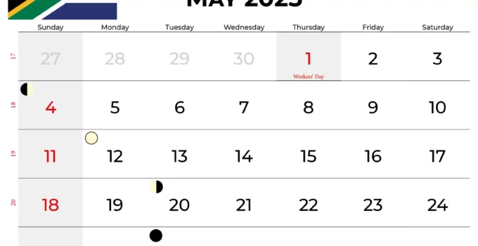 May Calendar 2025 South Africa