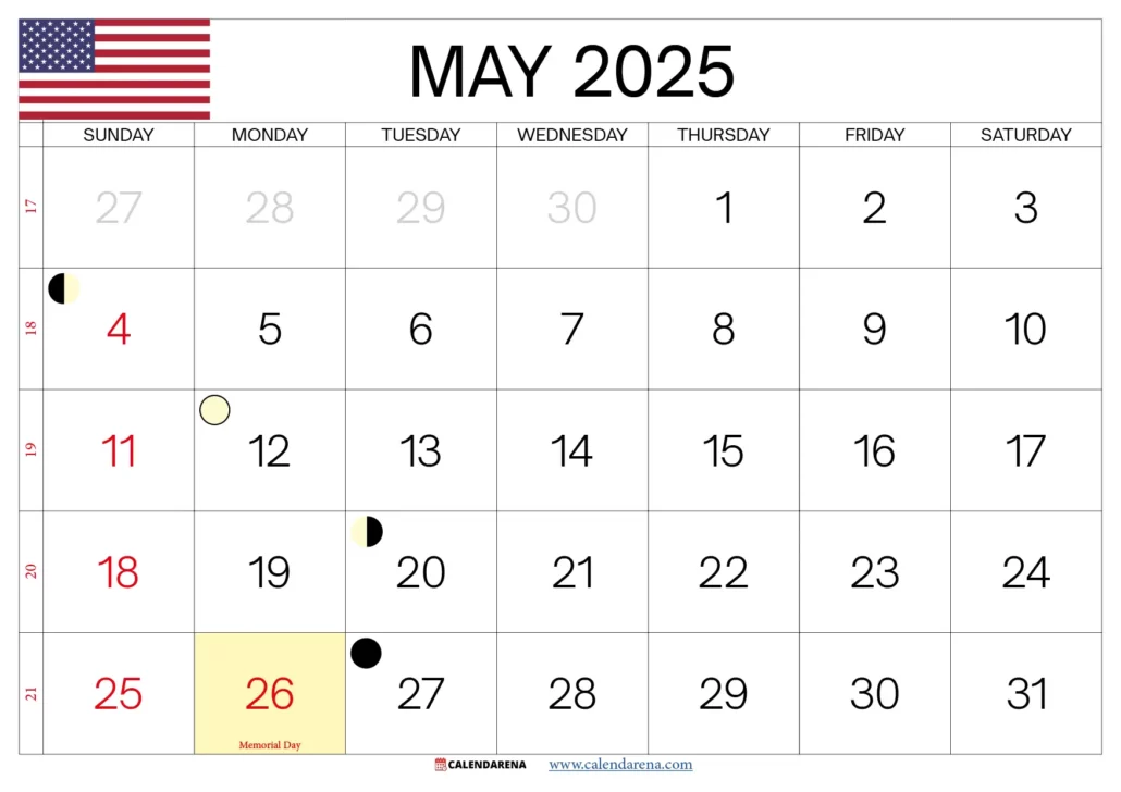 May Calendar 2025 With Holidays