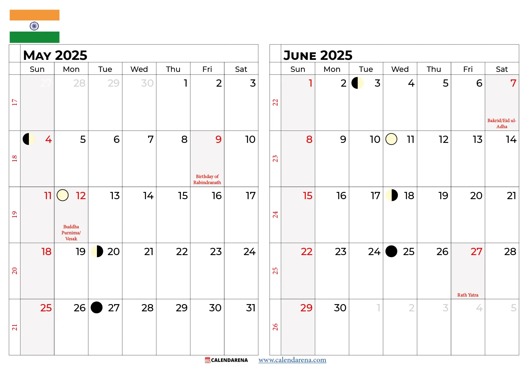 May June 2025 Calendar India