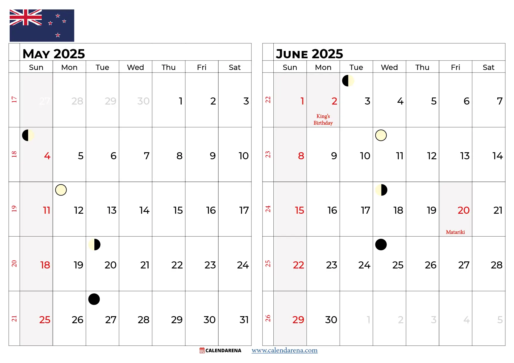 May June 2025 Calendar Nz