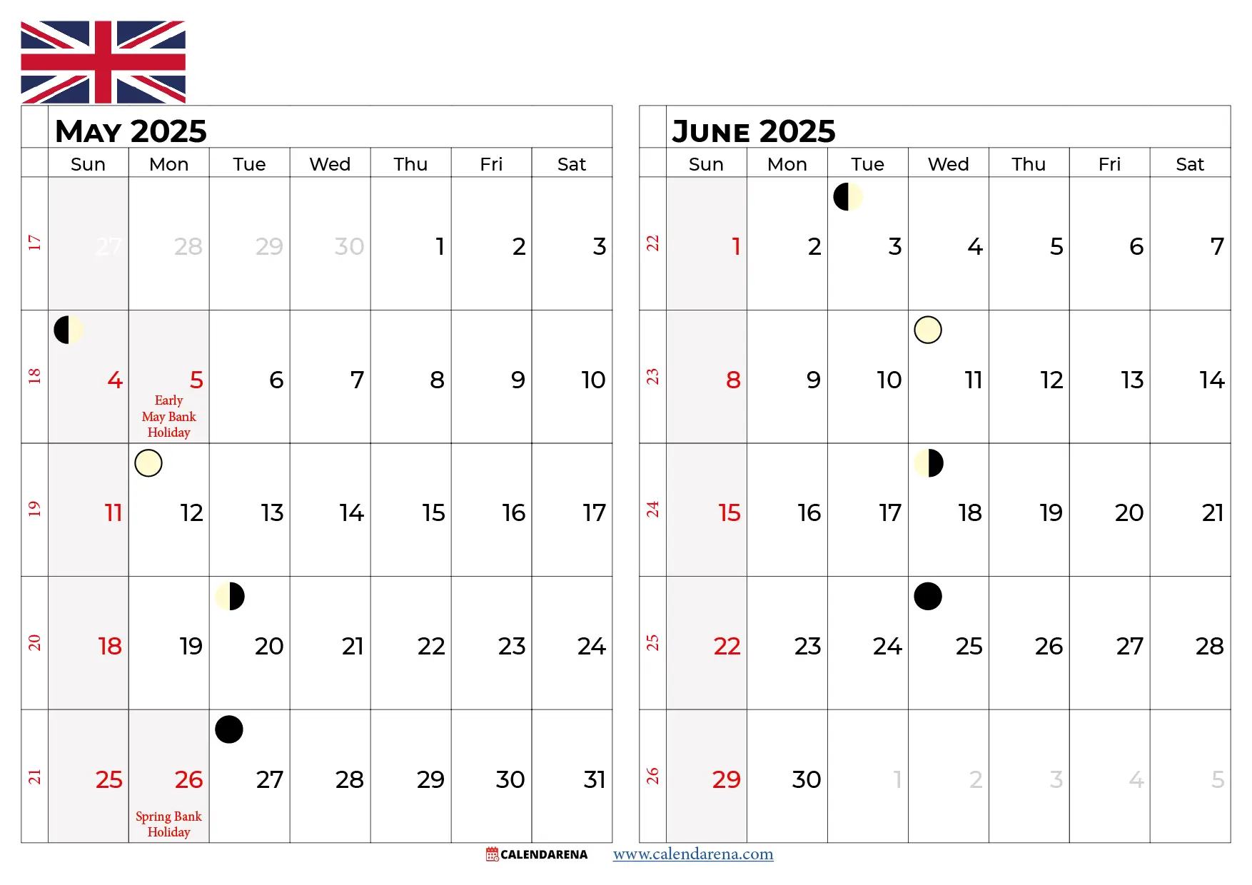 May June 2025 Calendar Uk