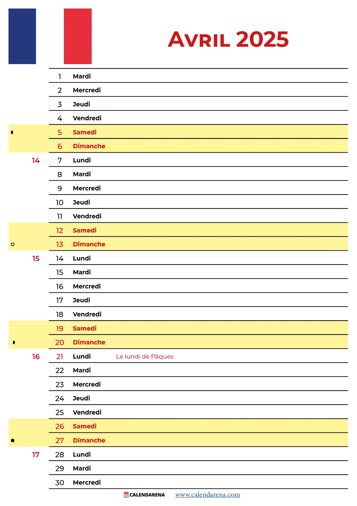 Planning Avril 2025 À Imprimer