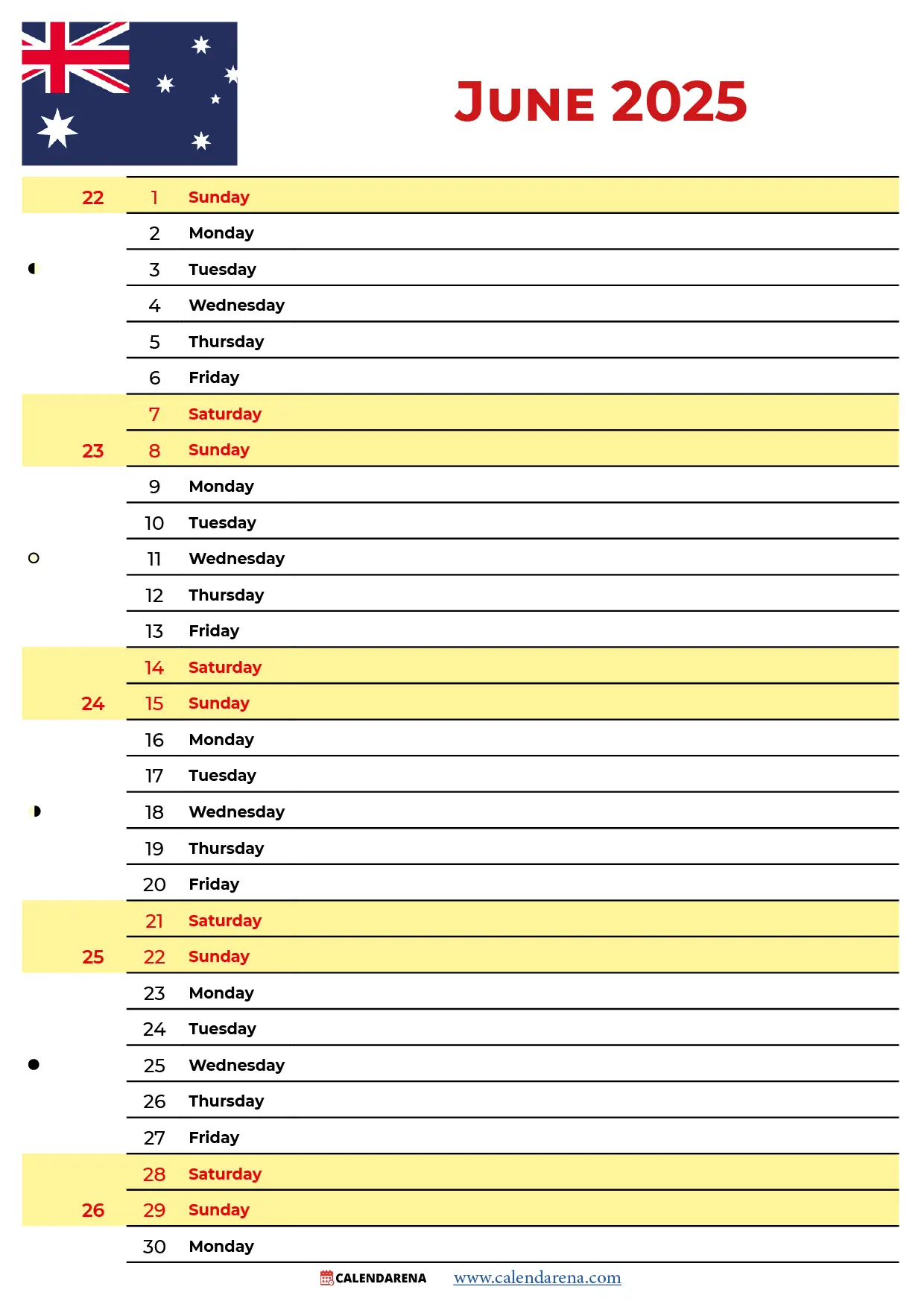 2025 June Calendar Australia