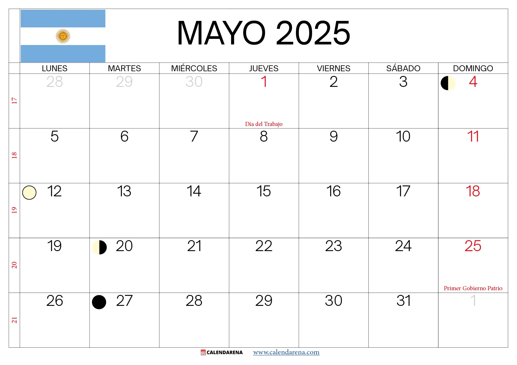 Almanaque Mayo 2025 Argentina