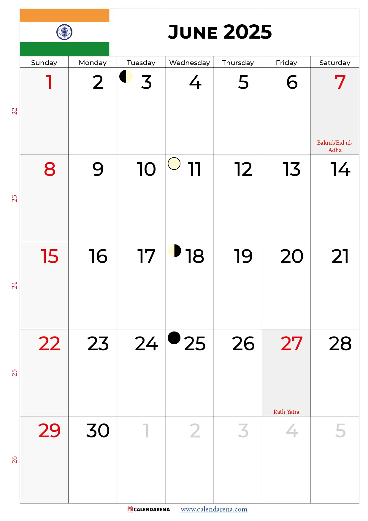 Calendar June 2025 India