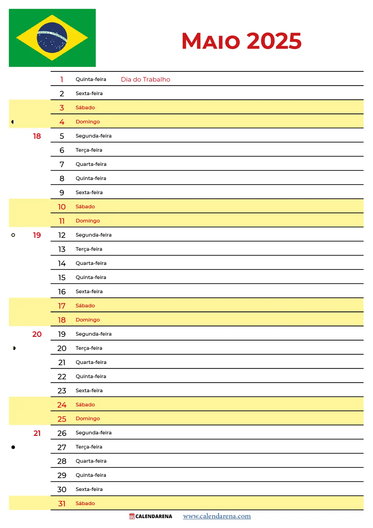 Calendário 2025 Maio