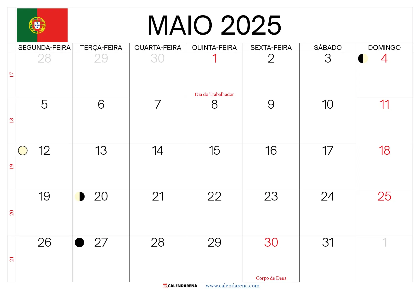 Calendário De Maio 2025 Para Imprimir Portugal