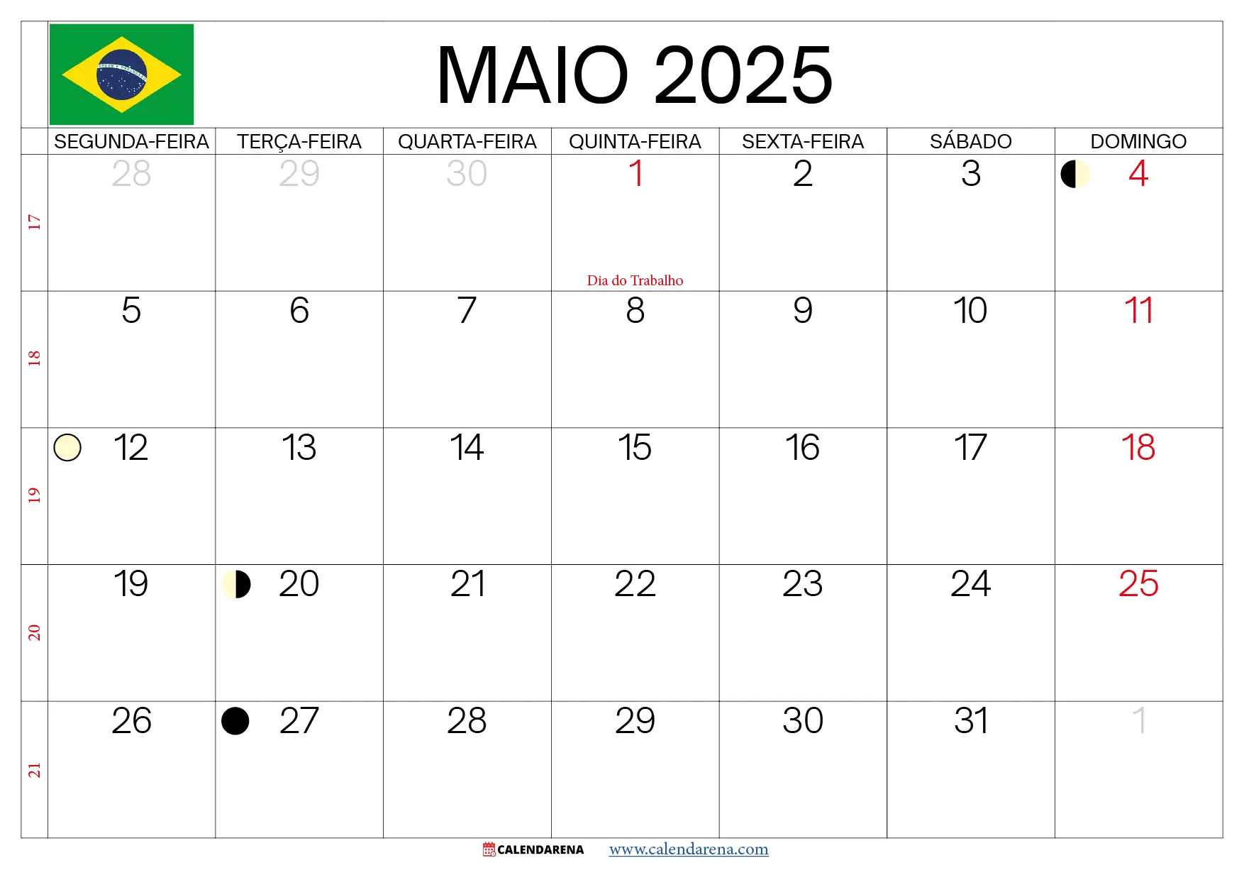 Calendário De Maio De 2025