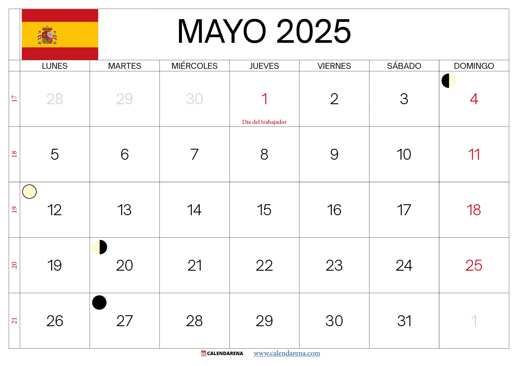 Calendario De Mayo 2025 España