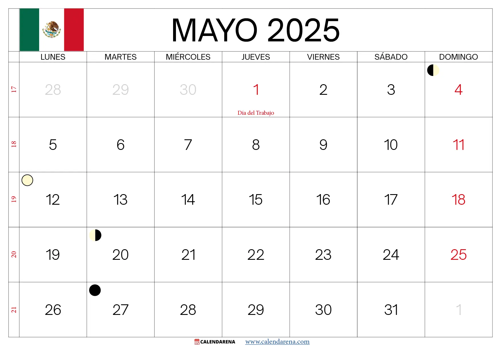 Calendario De Mayo 2025 Mexico