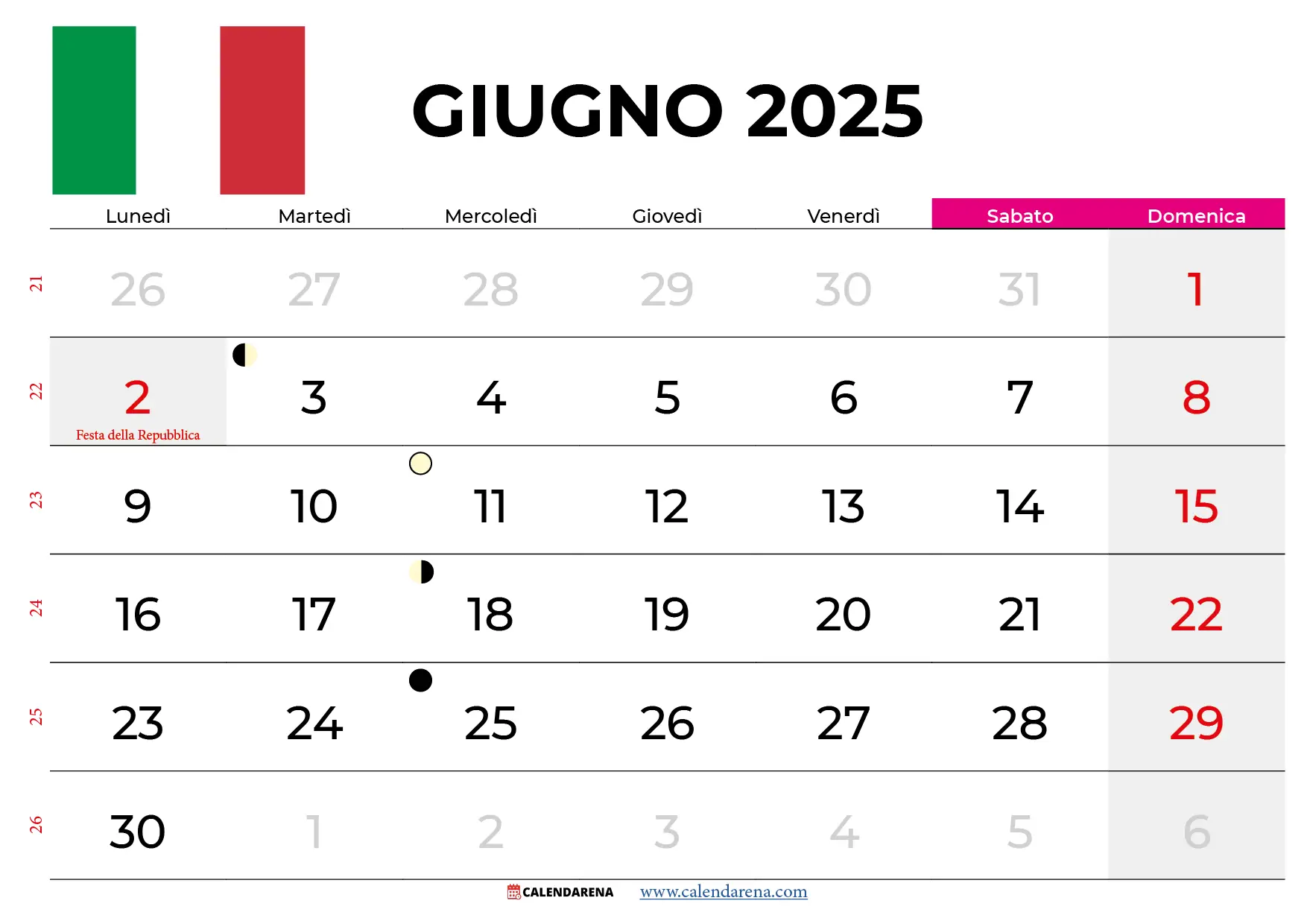 Calendario Giugno 2025