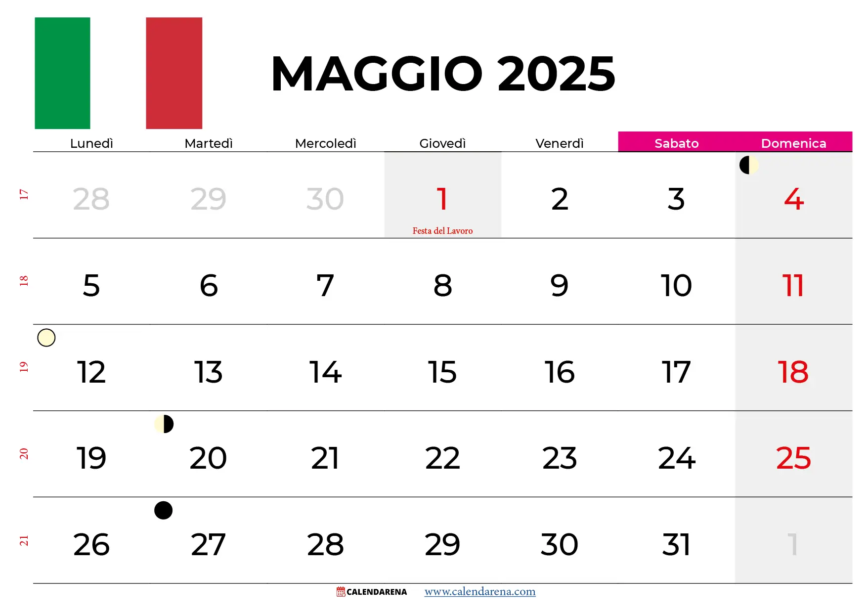 Calendario Maggio 2025 Con Festività